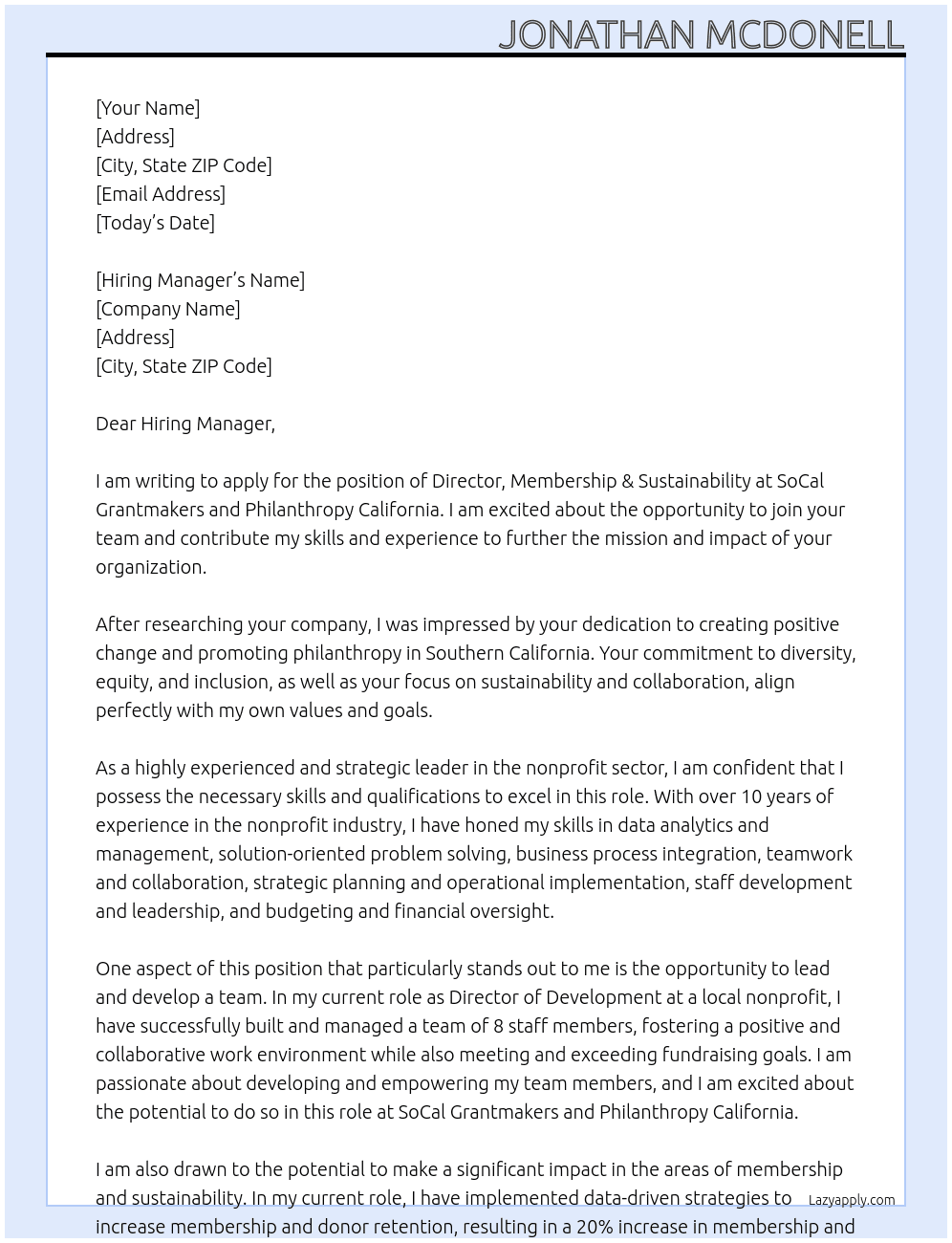 Director, Membership & Sustainability At SoCal Grantmakers and Philanthropy California Cover Letter