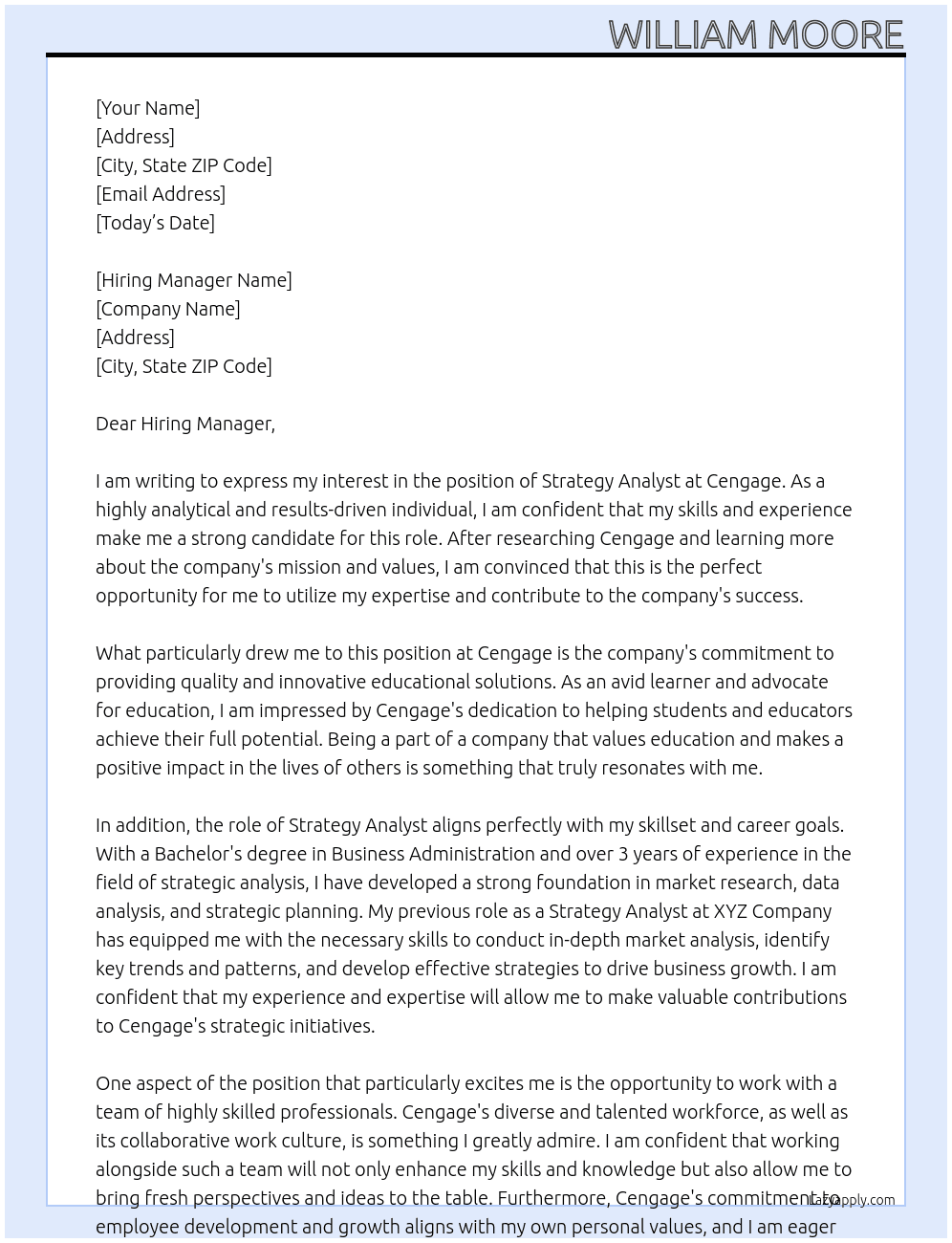 Strategy Analyst At Cengage Cover Letter