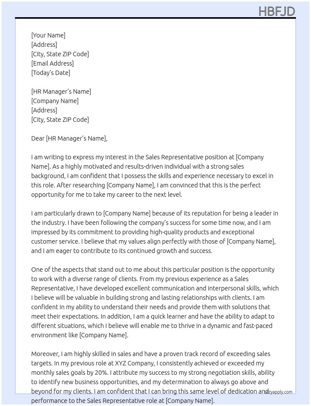 sales rep At kcb Cover Letter