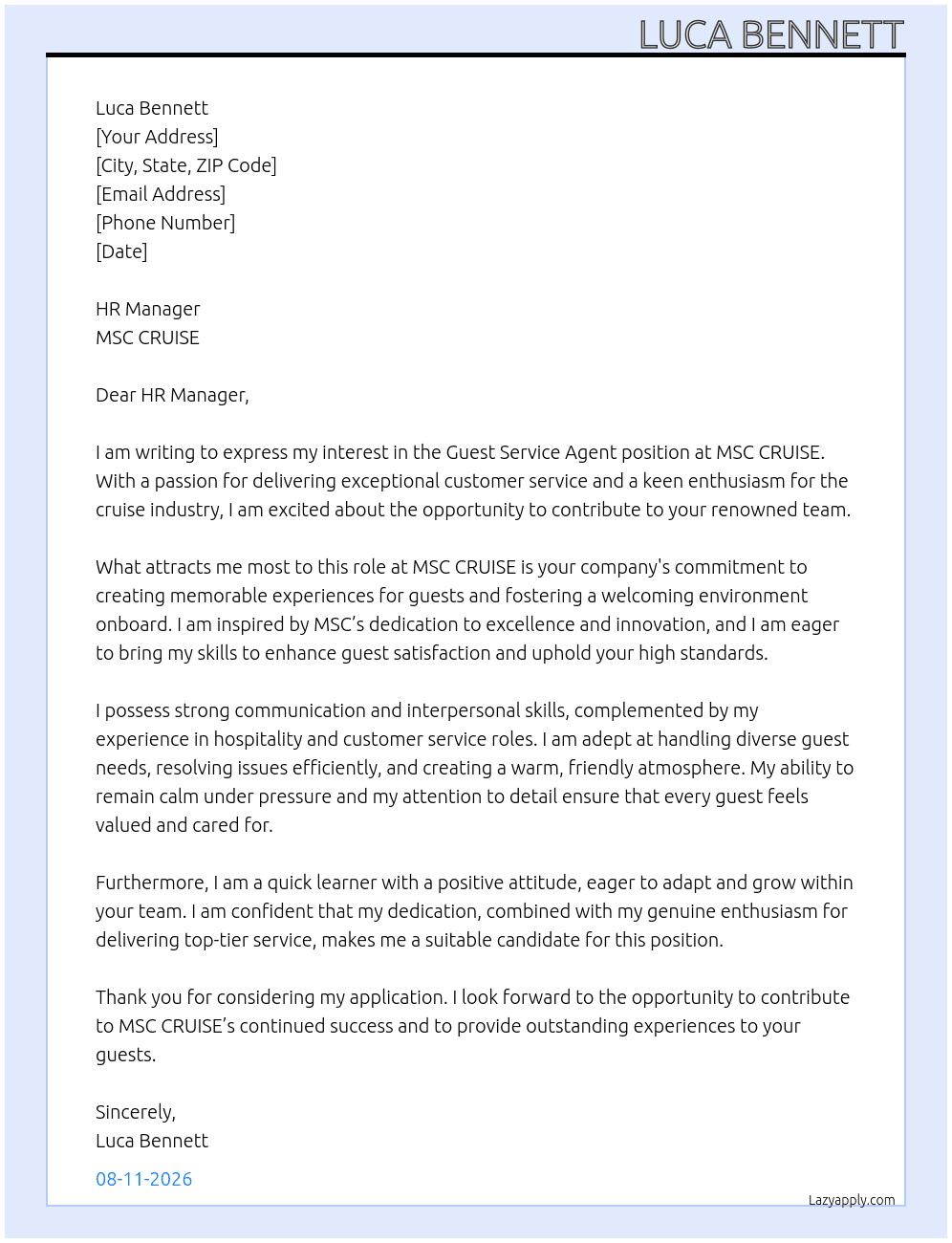 Cover letter for guest service agent - LazyApply