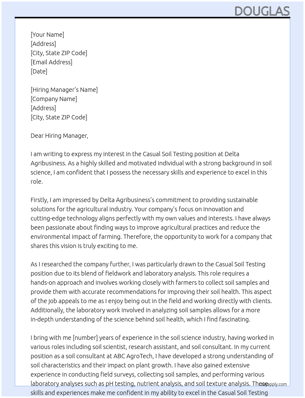 Casual Soil Testing At Delta Agribusiness Cover Letter