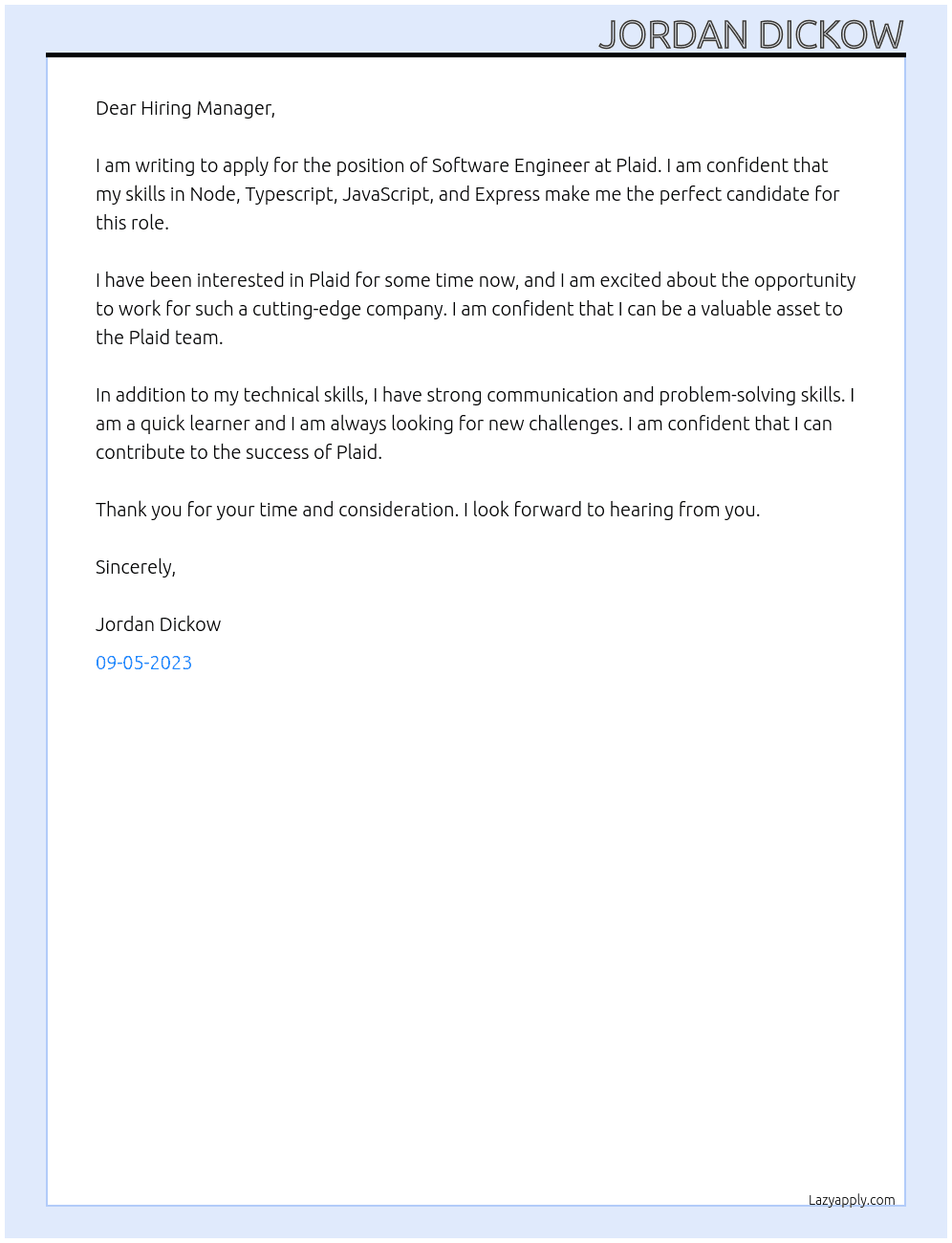 Software Engineer At Plaid Cover Letter