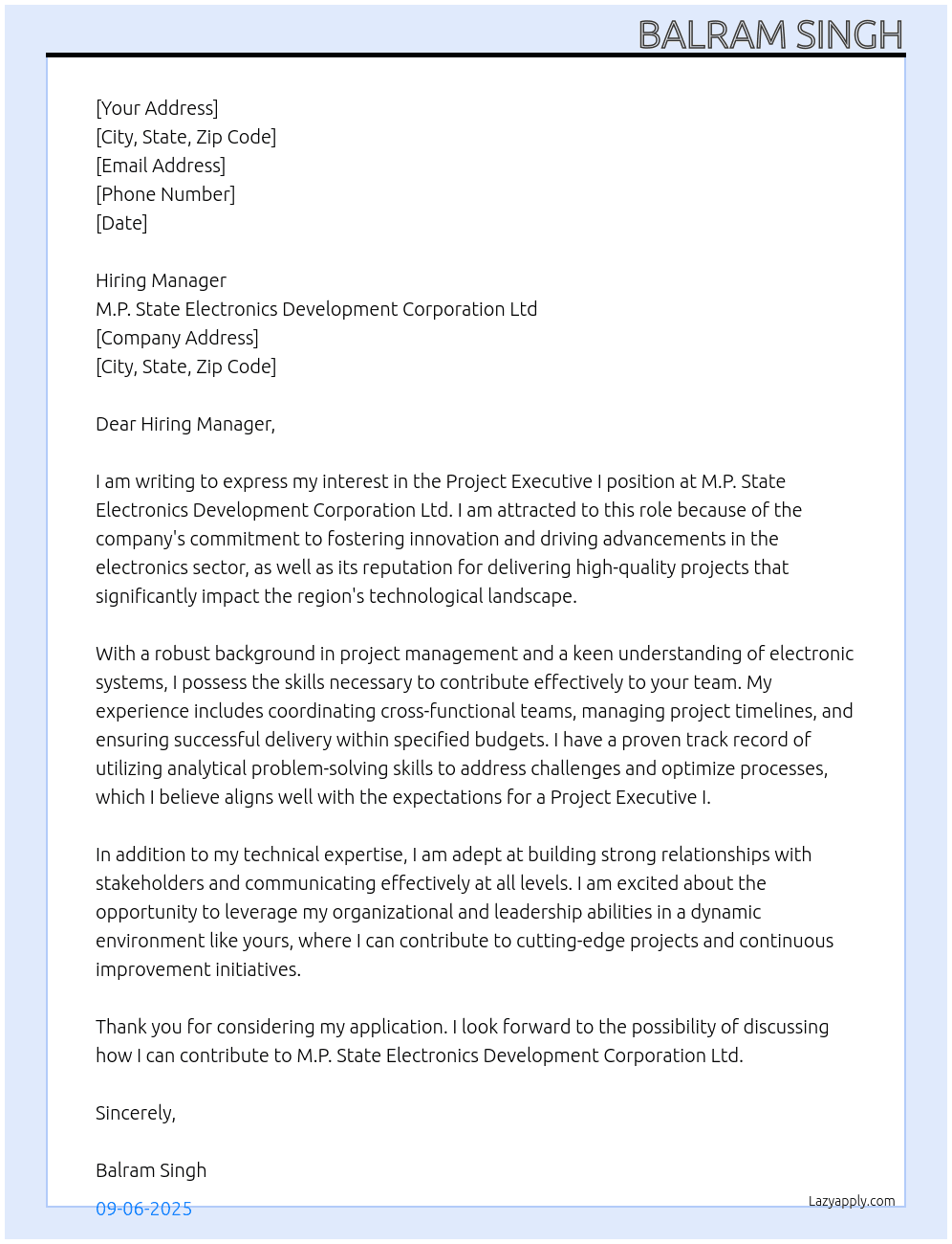Cover letter for project executive i - LazyApply