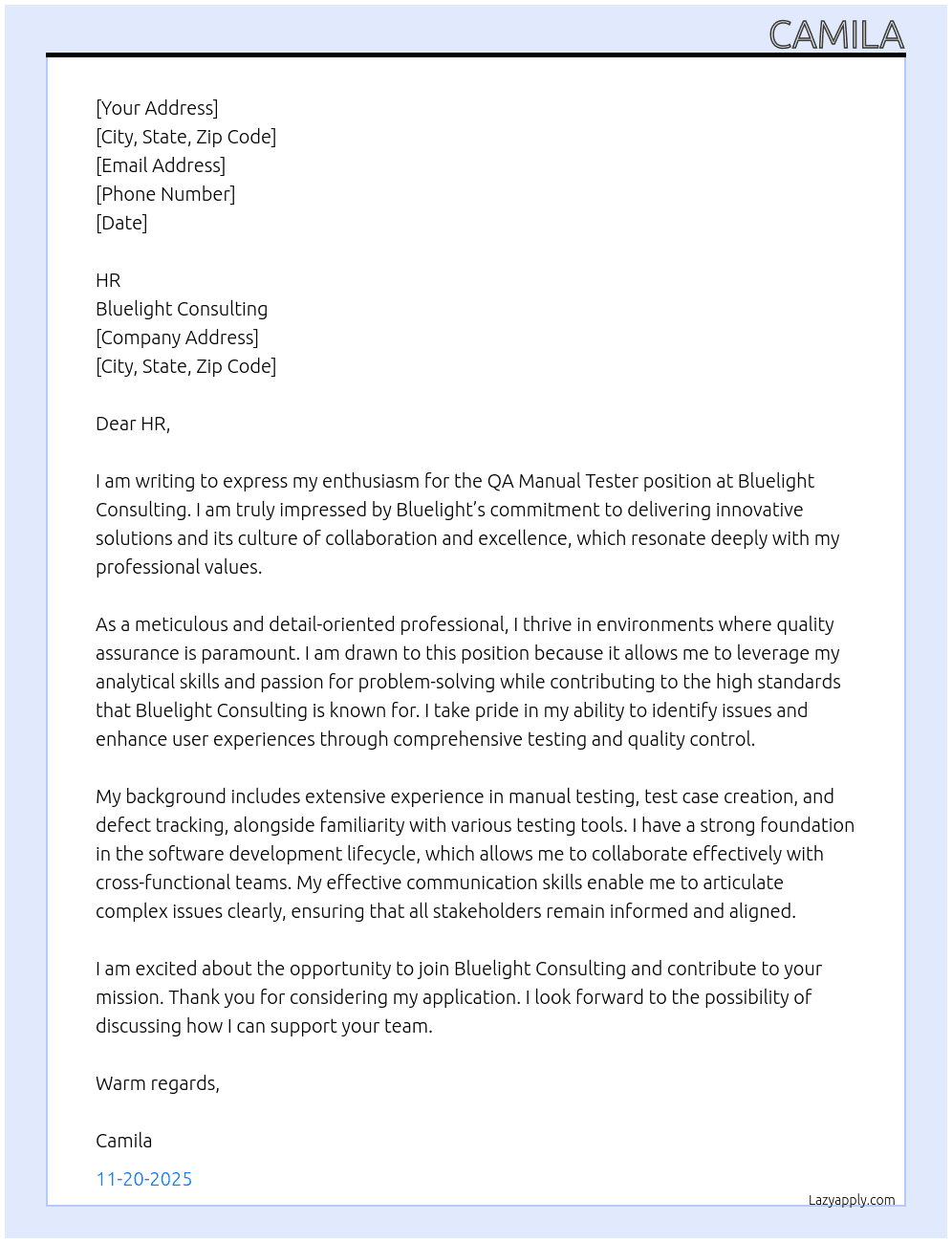Cover letter for qa manual tester - LazyApply