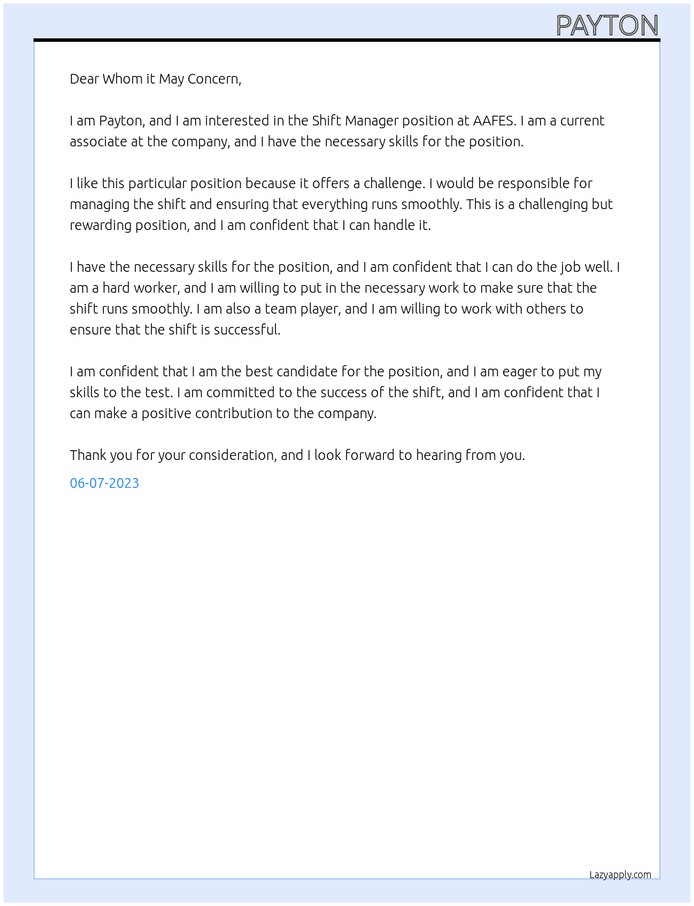 Shift Manager At AAFES Cover Letter
