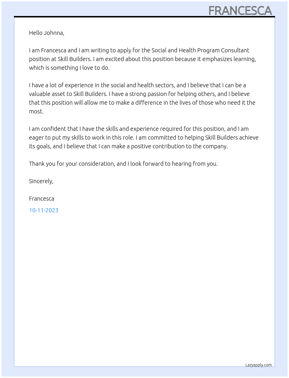 Social and Health Program Consultant At Skill Builders Cover Letter