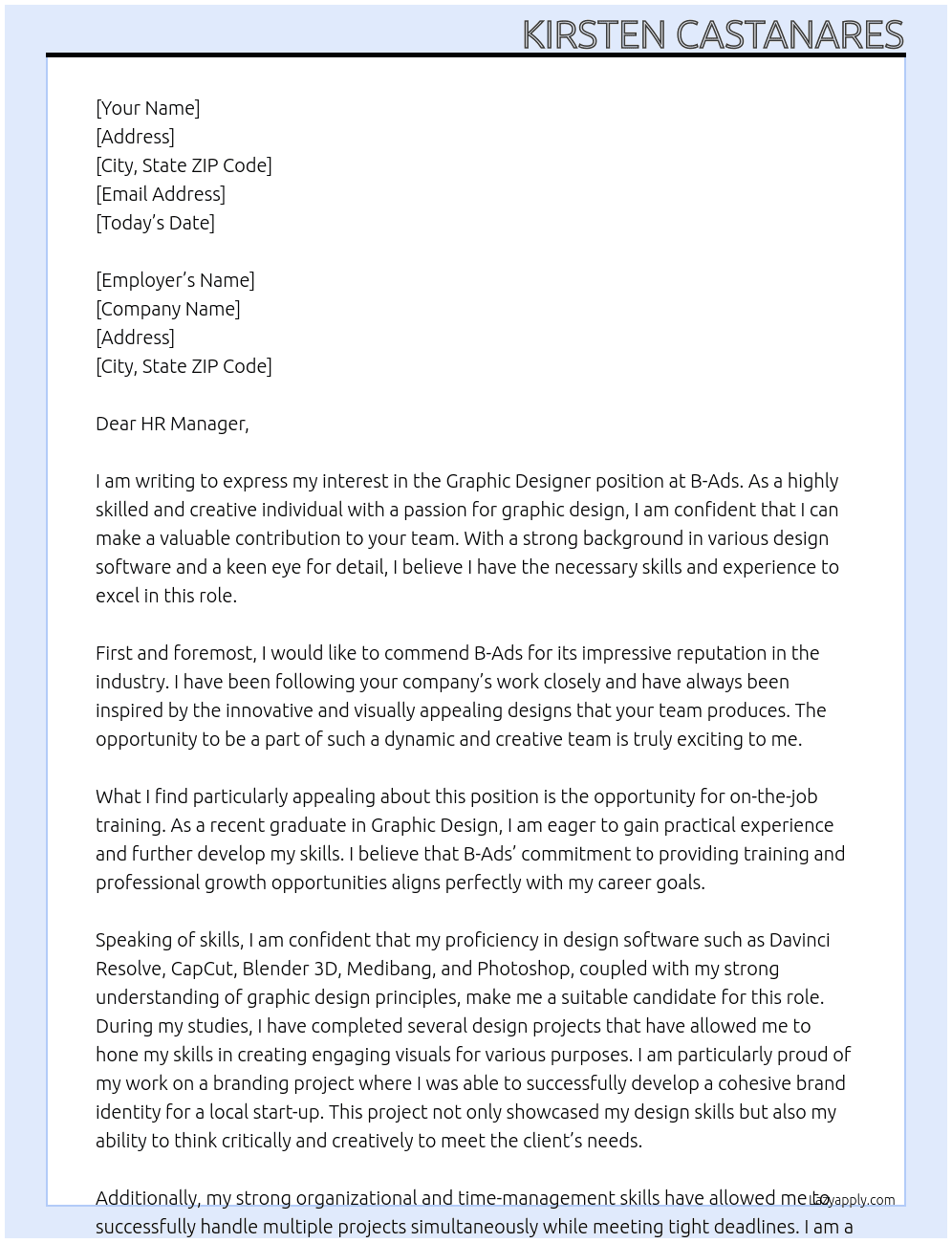 Graphic Designer At B-Ads Cover Letter