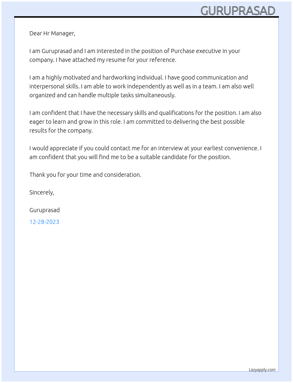 Purchase executive  At Noventiq Cover Letter