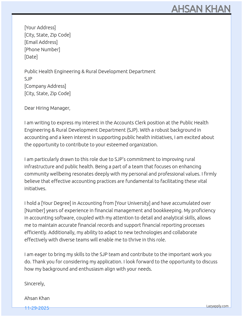 Accounts Clerk At SJP Cover Letter