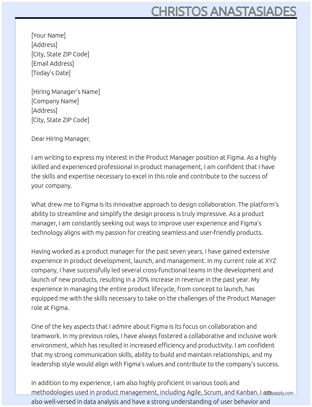 Product manager At Figma Cover Letter