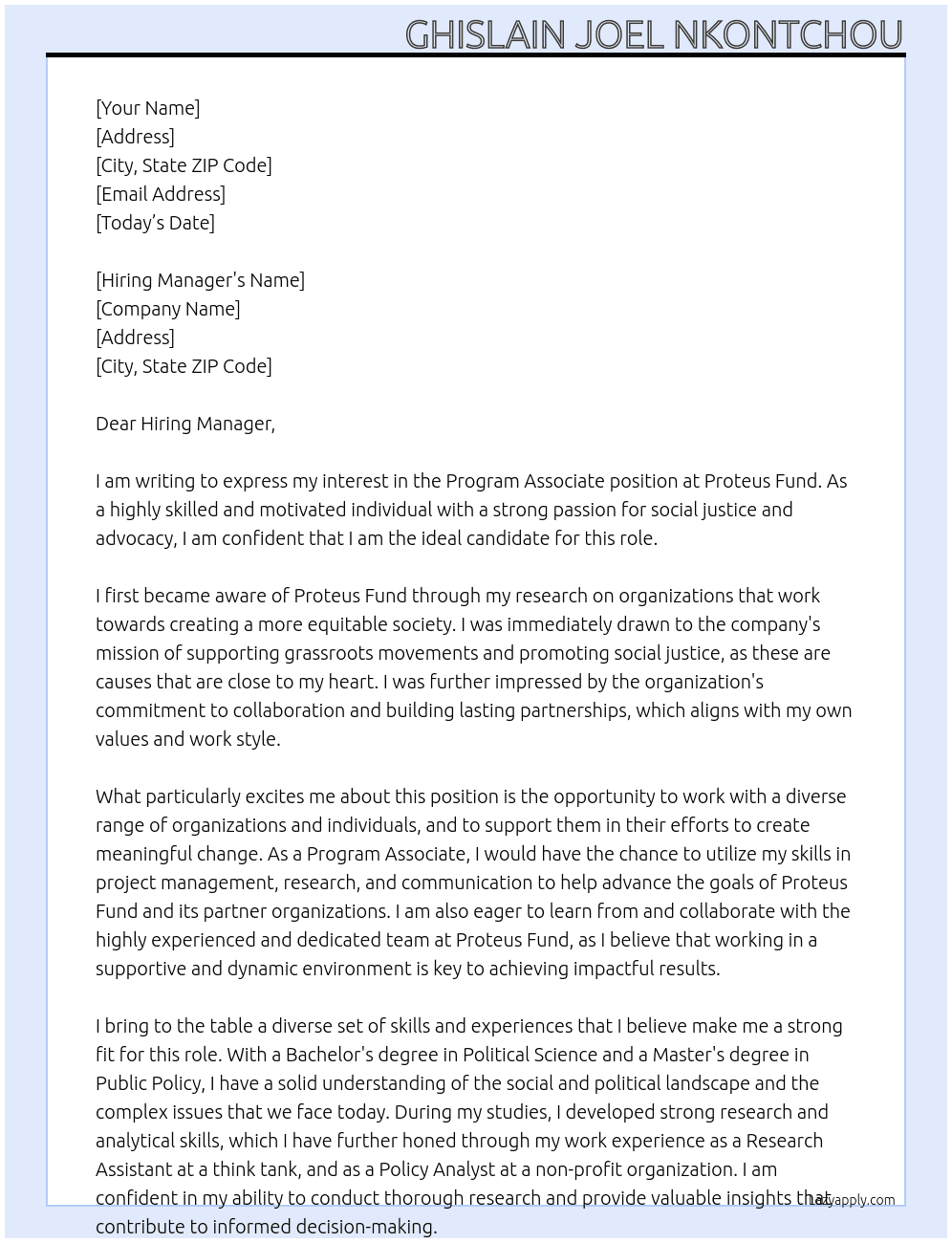 Program Associate At Proteus Fund Cover Letter