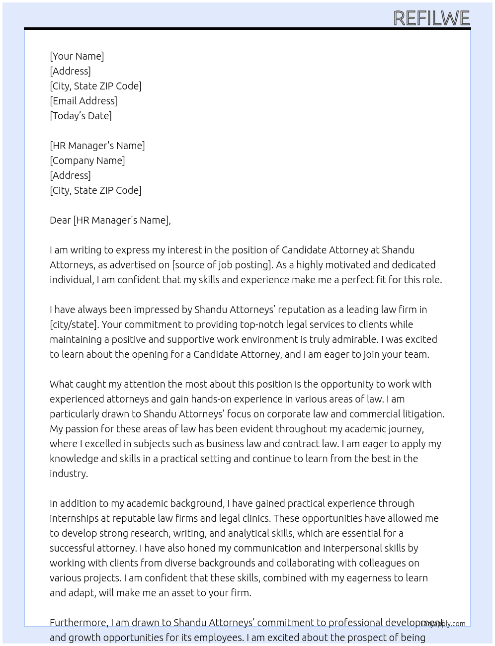 Candidate Attorney At Shandu Attorneys Cover Letter