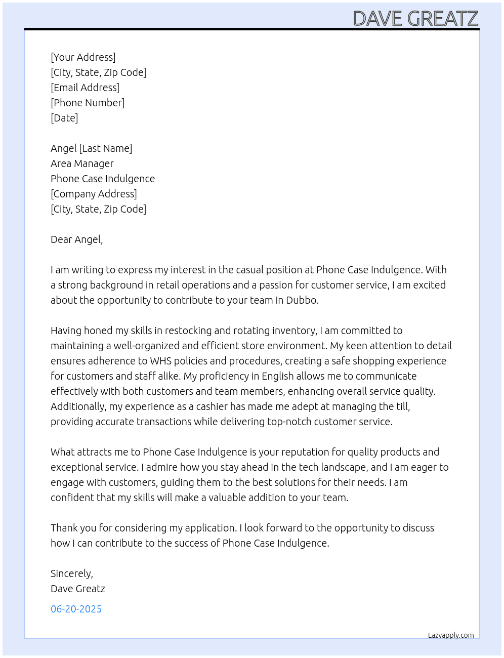 Phone case and repair shop  At phone case indulgence Cover Letter