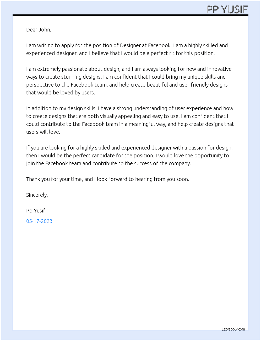Designer At Facebook Cover Letter