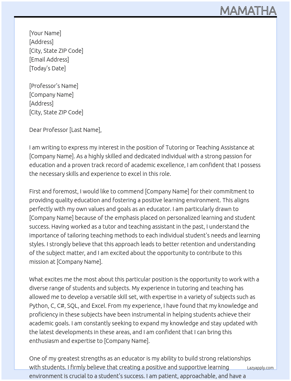 Tutoring or teaching aitance At Fdu Cover Letter