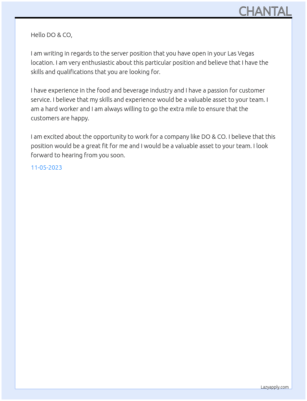 Server At DO & CO Cover Letter