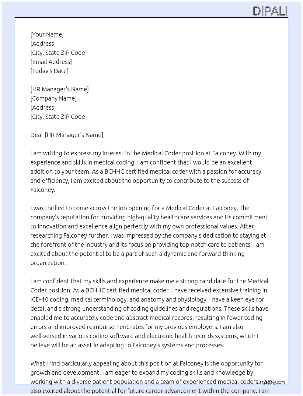 Medical coder  At Falconey Cover Letter