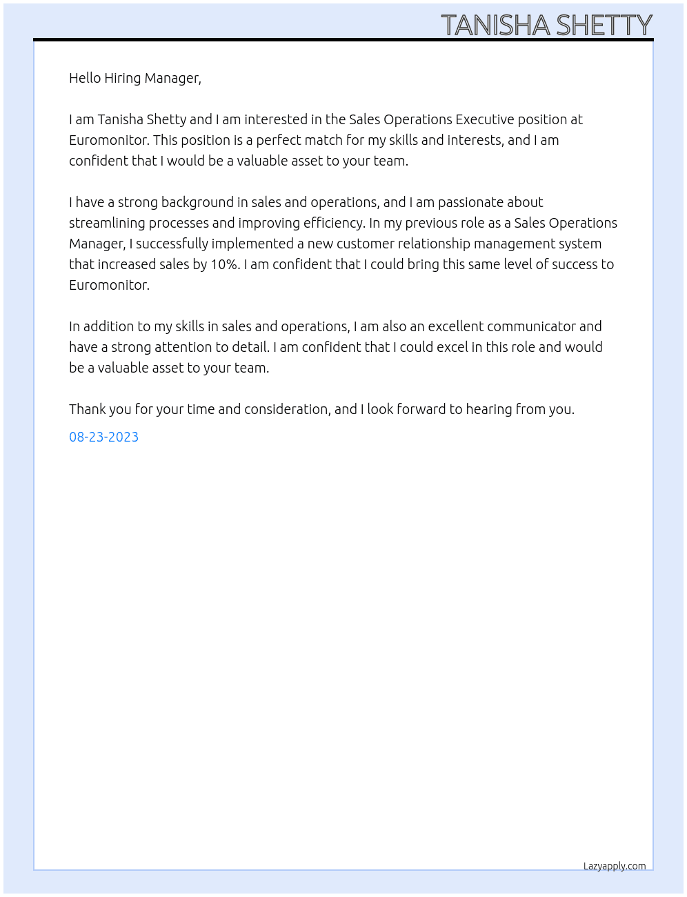 Sales Operations Executive At Euromonitor Cover Letter