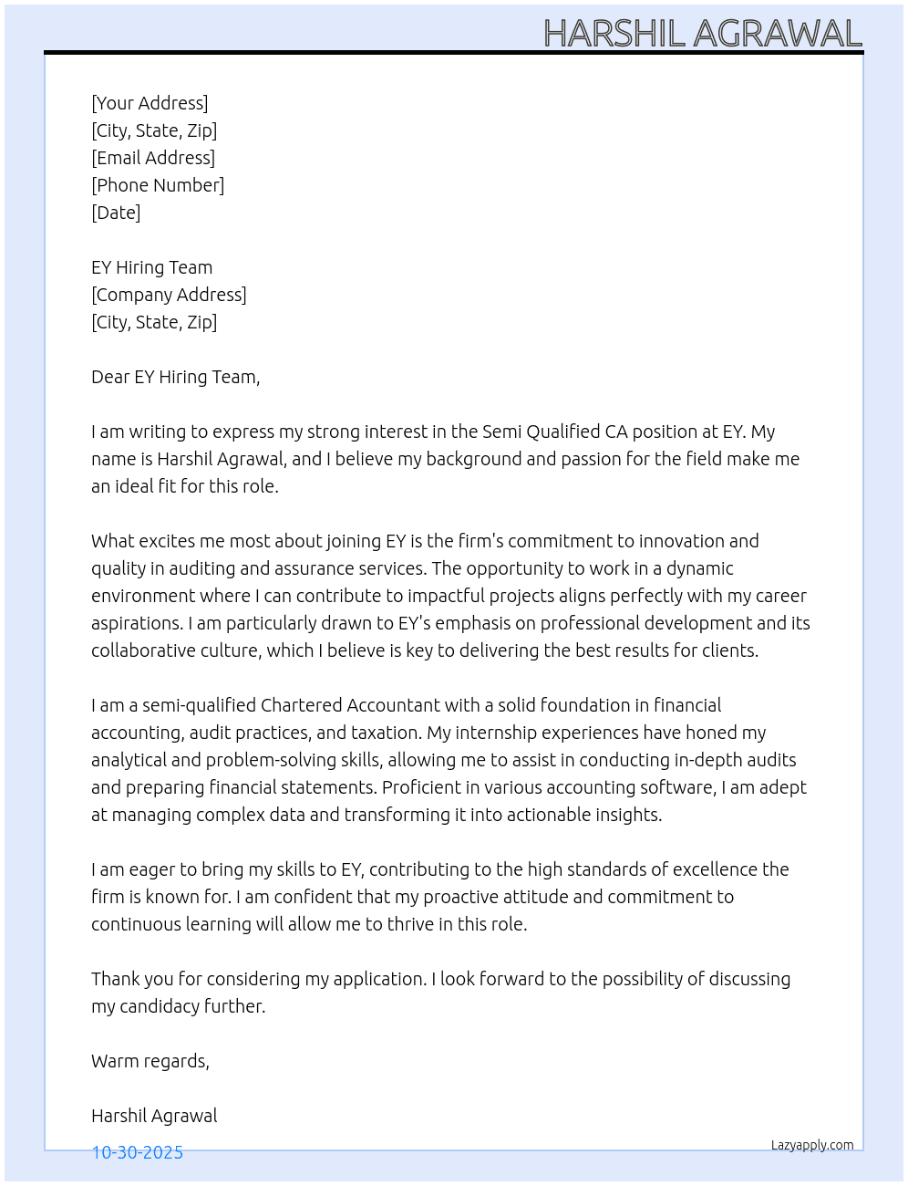 Cover letter for semi qualified ca - LazyApply