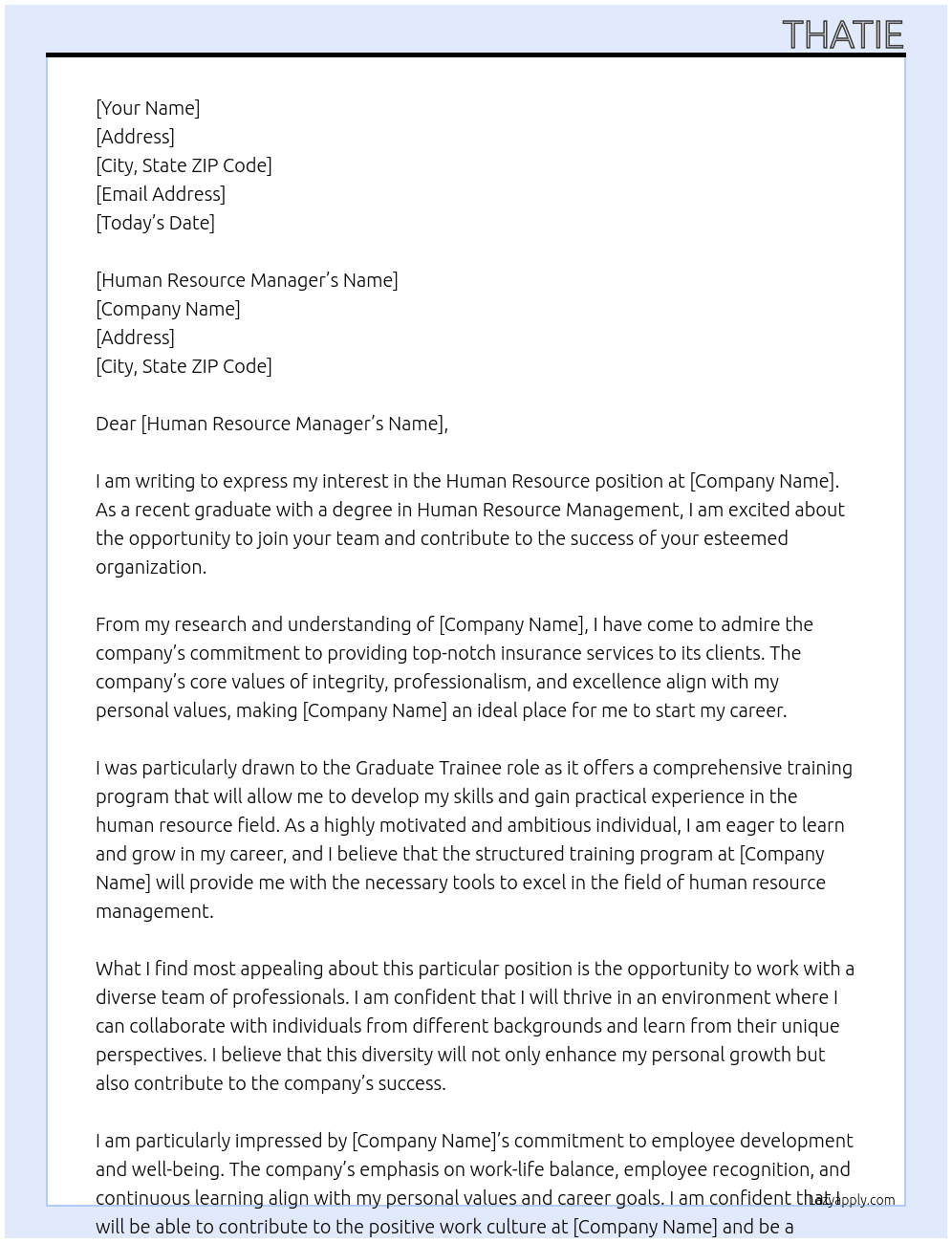 human resource  At insurance company Cover Letter
