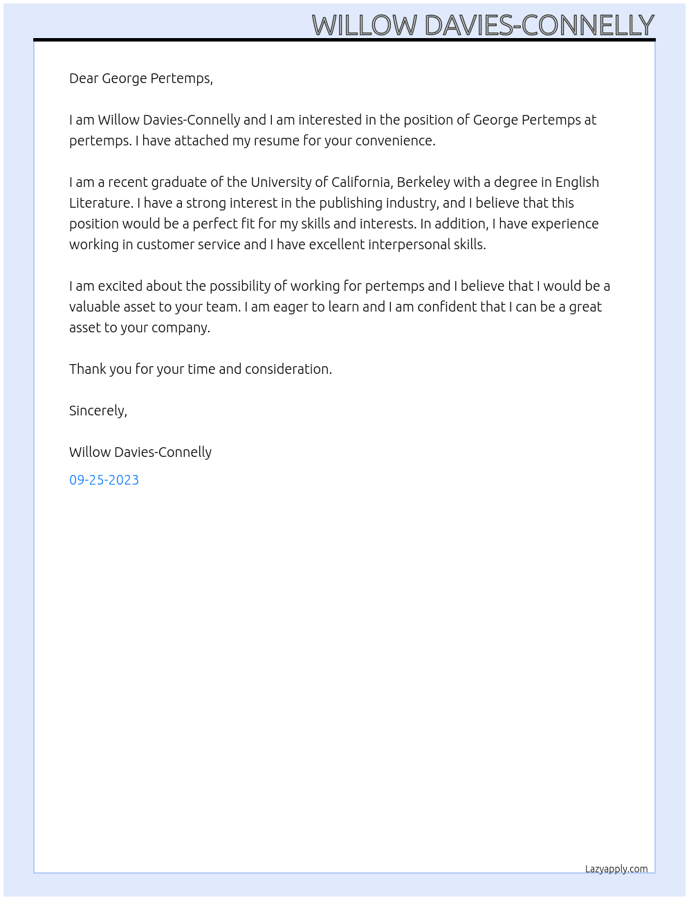 George pertemps  At pertemps  Cover Letter