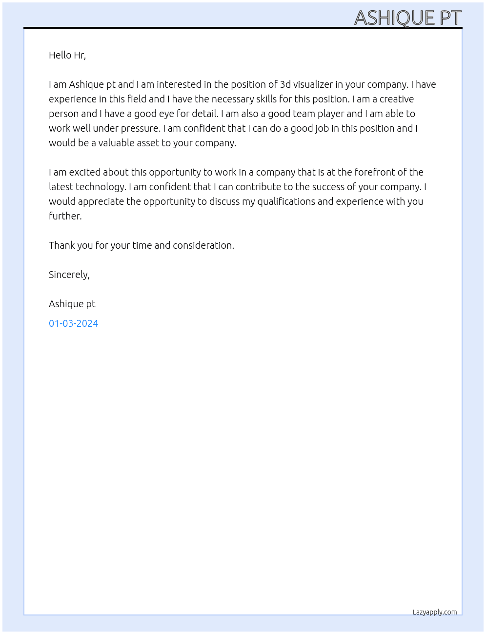 3d visualizer At Abc Cover Letter