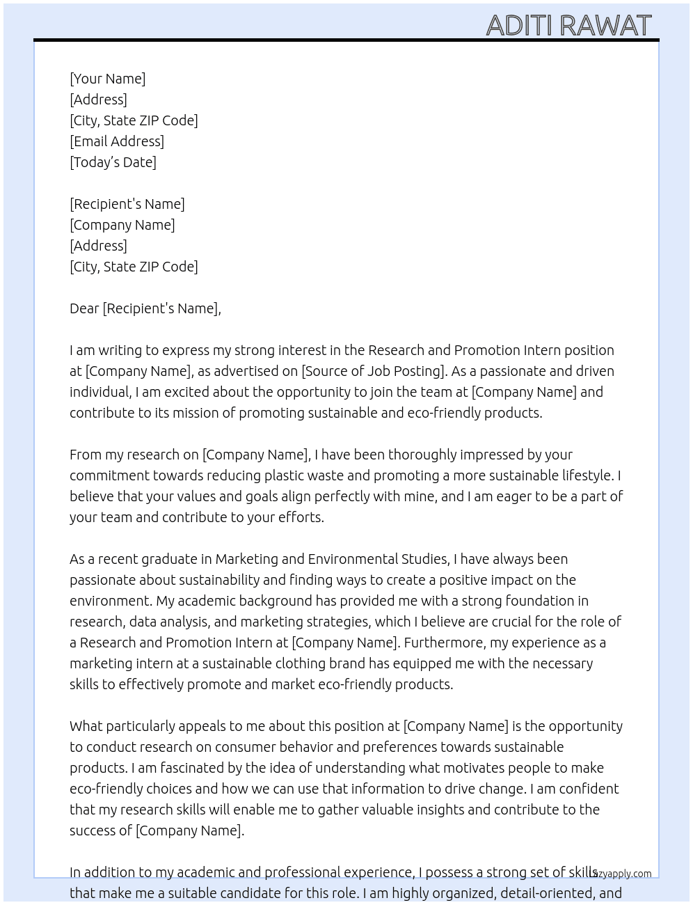 research and promotion intern  At evapaper  Cover Letter