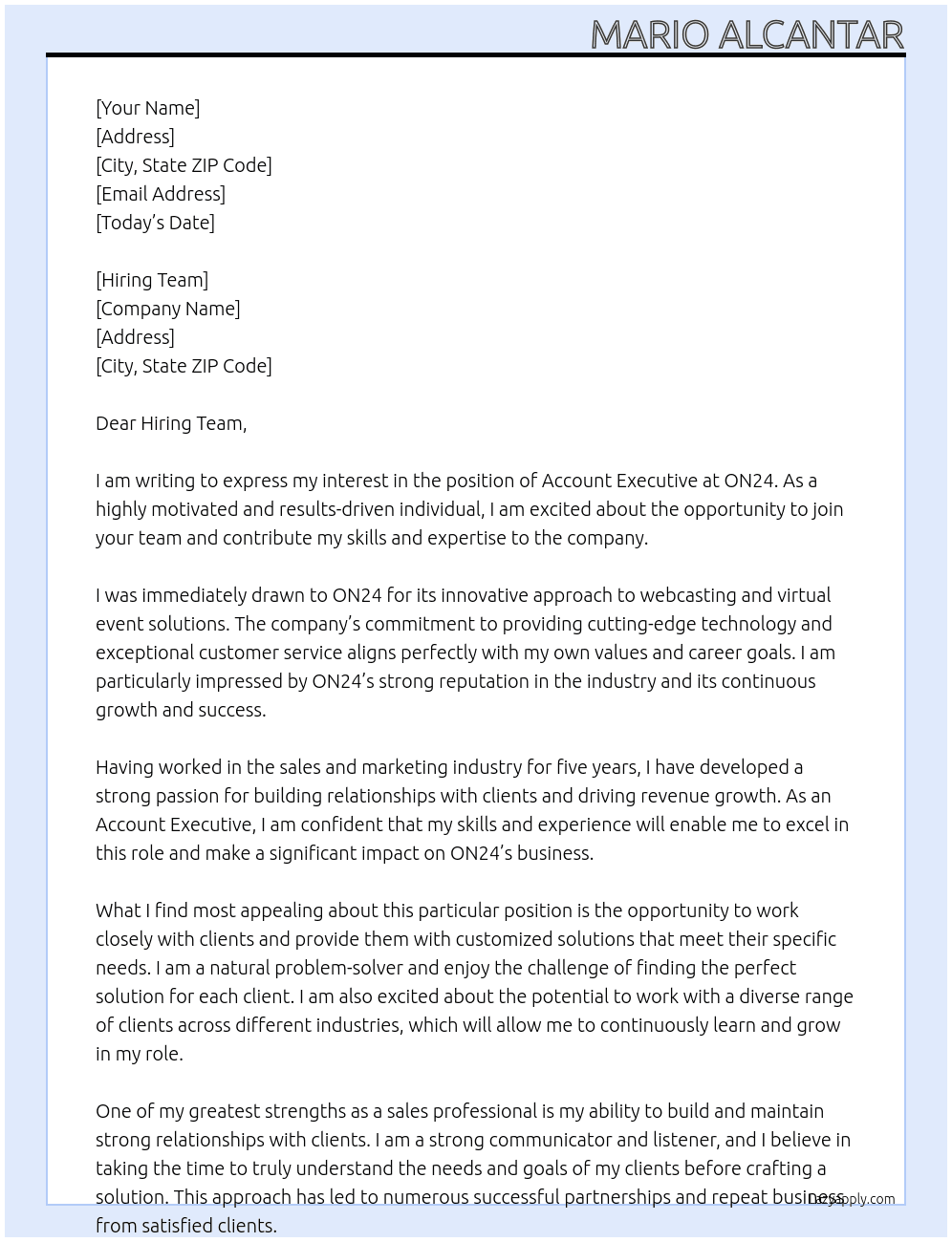 Account Executive  At ON24 Cover Letter
