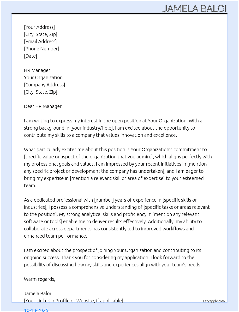 Cover letter for open position - LazyApply