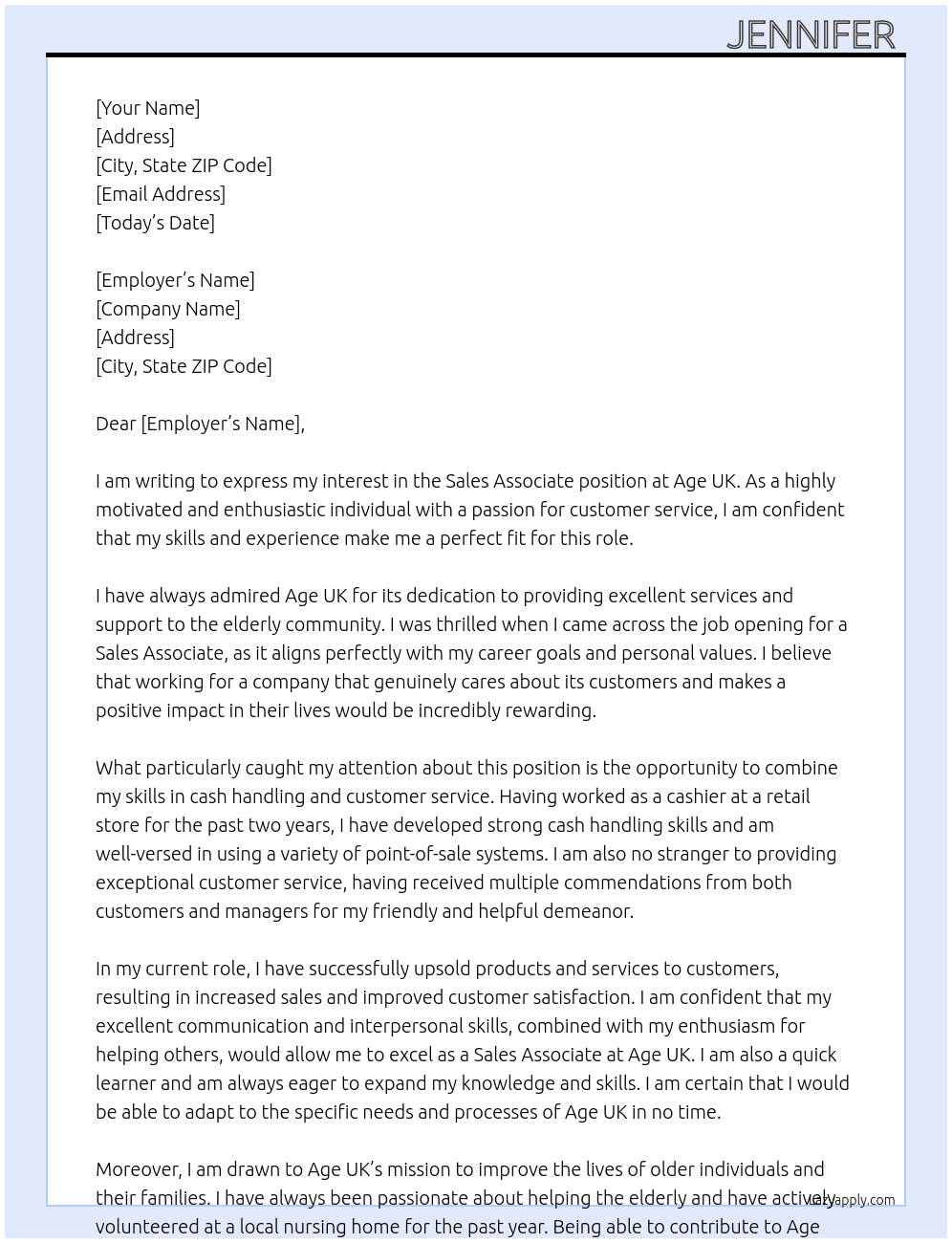 Sales Associate  At Age UK Cover Letter