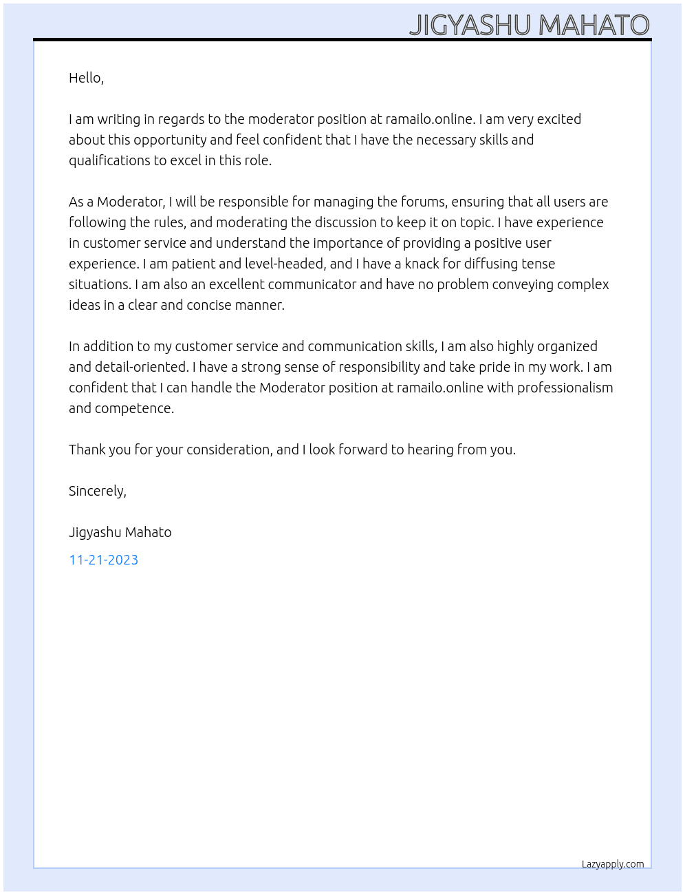 ramailo moderator At ramailo.online Cover Letter