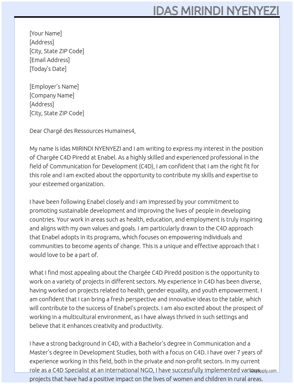 Chargée C4D Piredd At Enabel Cover Letter