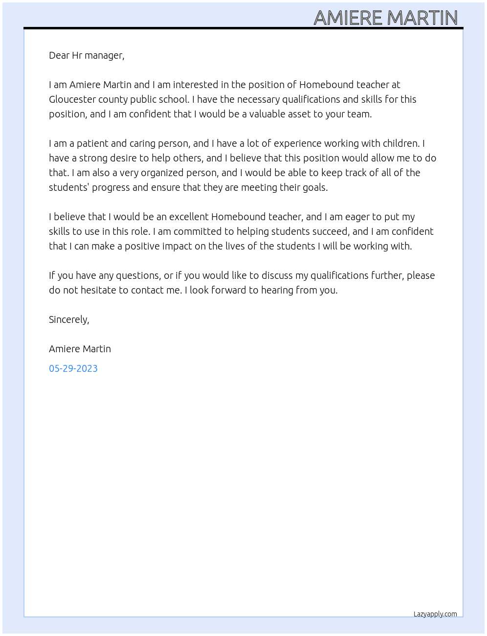 Homebound teacher  At Gloucester county public school  Cover Letter