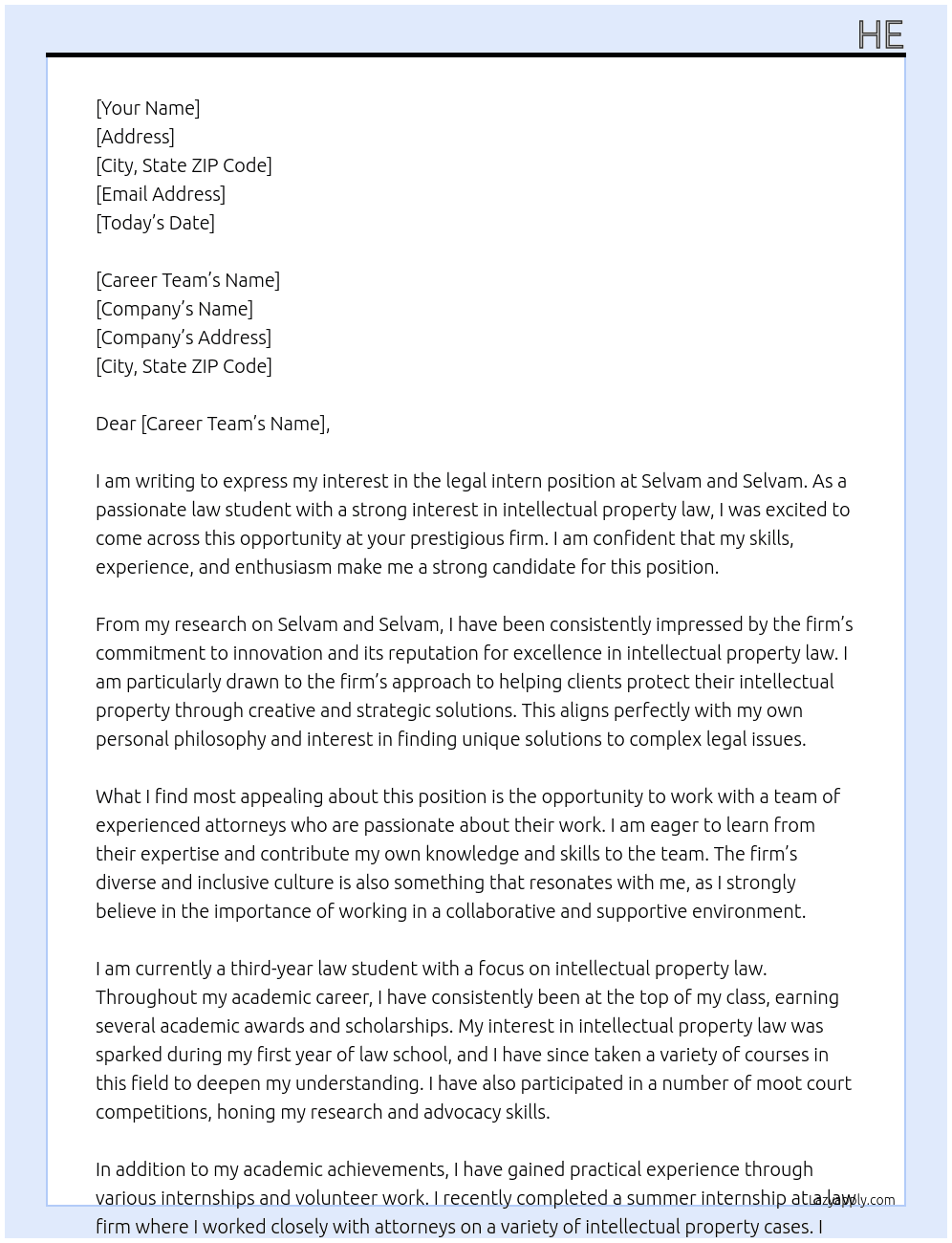legal intern At selvam and selvam Cover Letter
