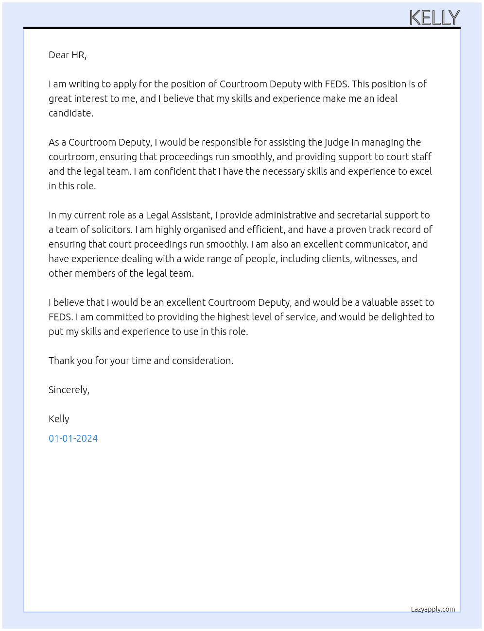 Courtroom Deputy At FEDS Cover Letter
