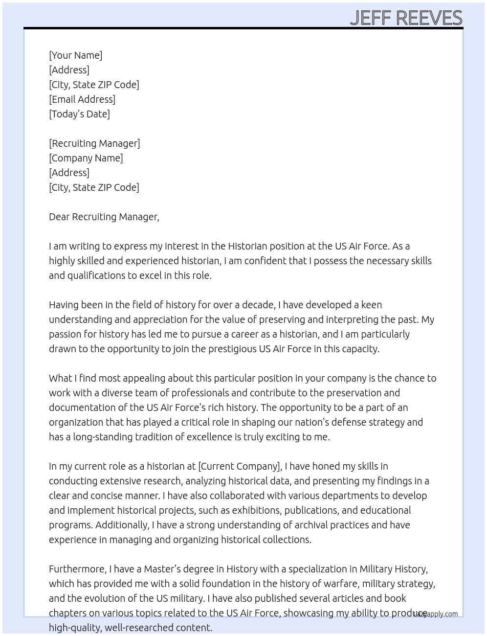 Historian  At US Air Force Cover Letter