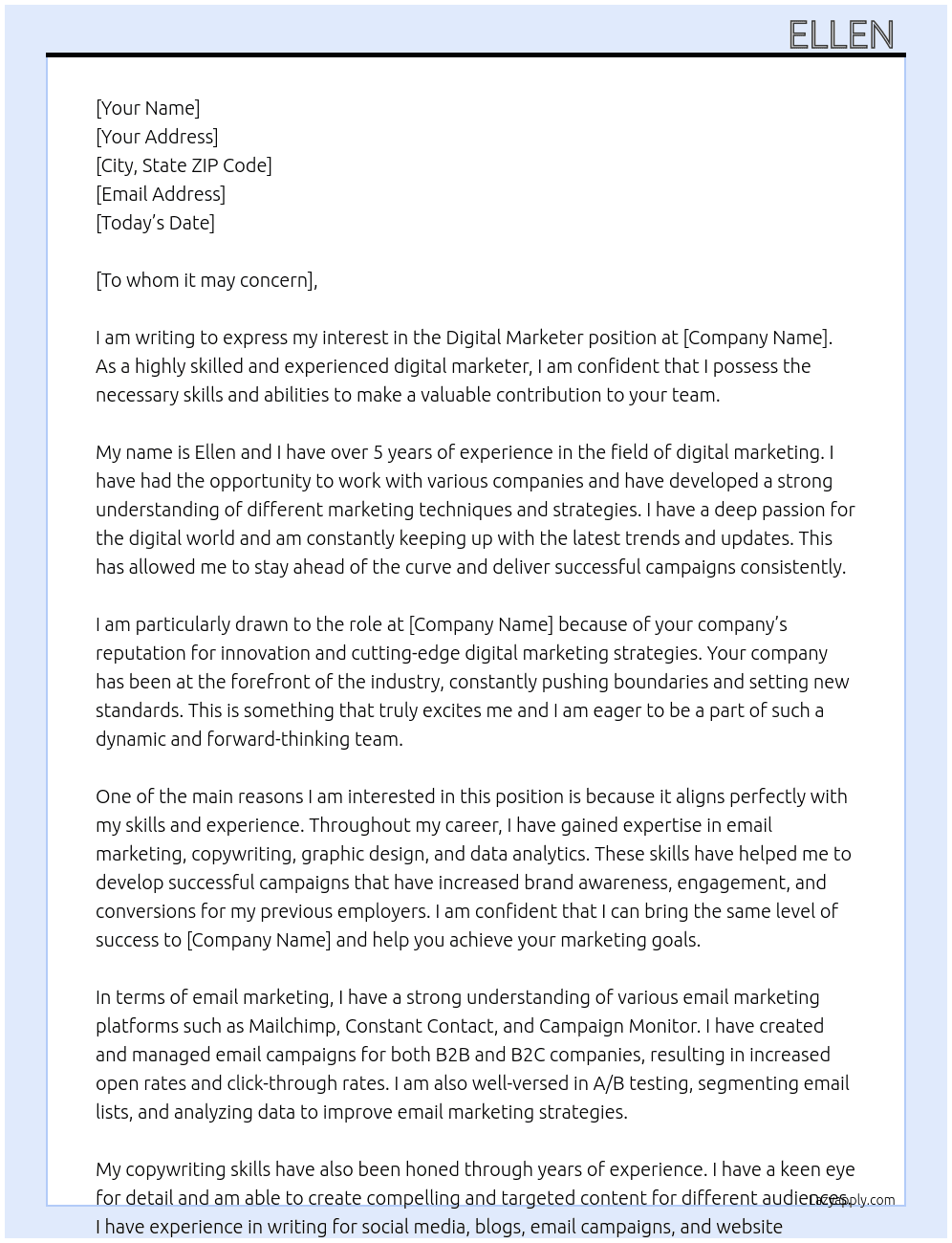 Digital marketer At Any company  Cover Letter