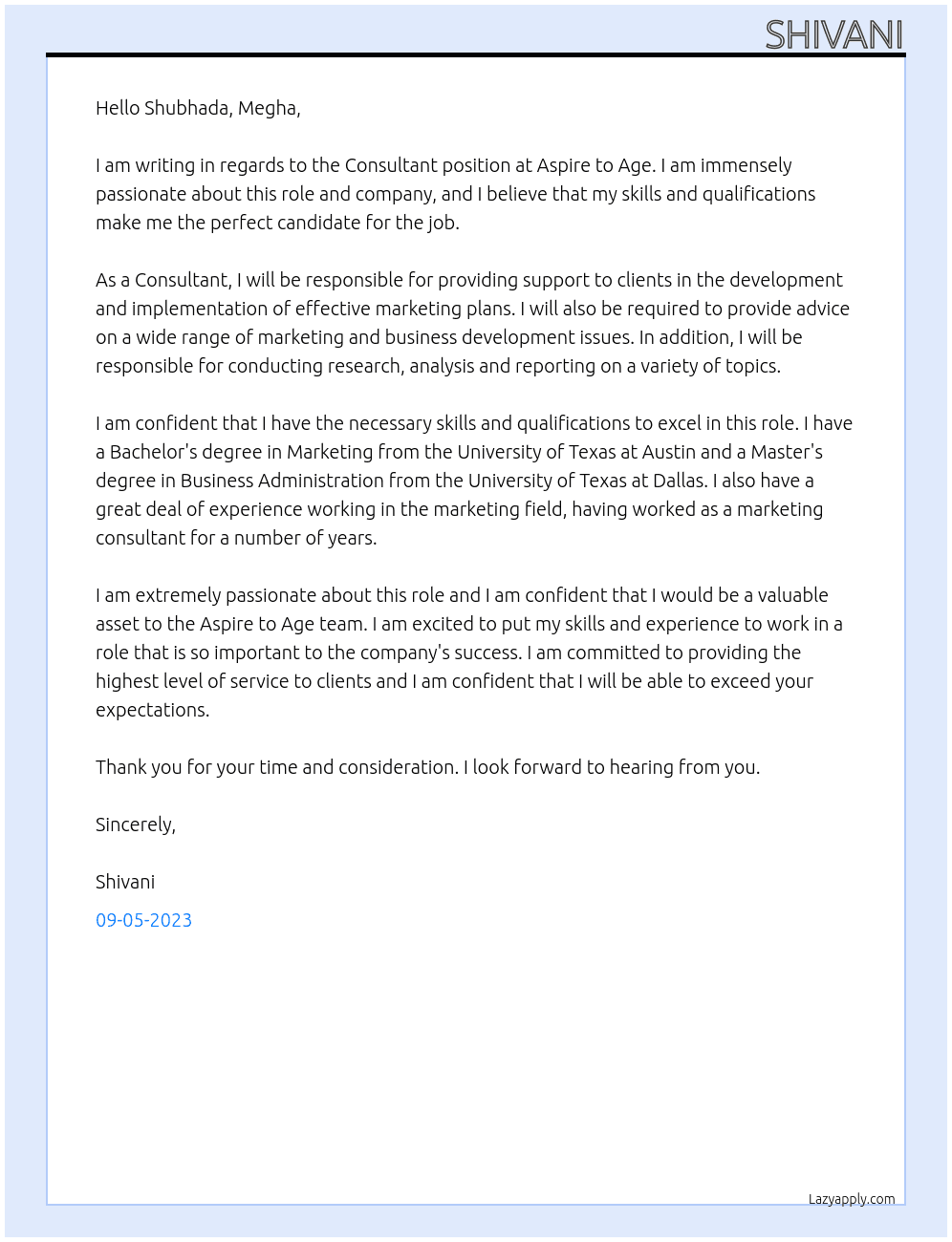 Consultant At Aspire to Age Cover Letter