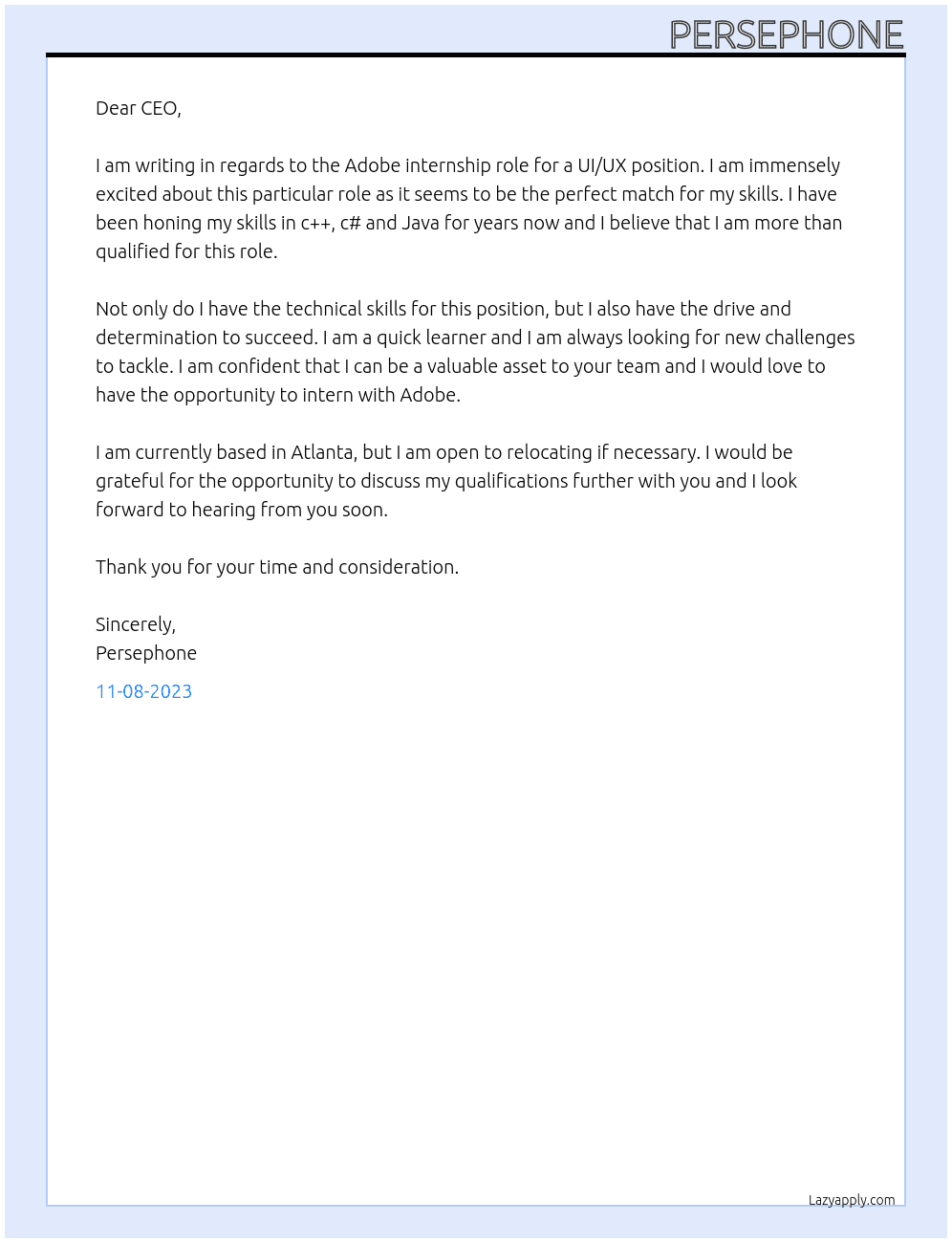 UI/UX At Adobe Cover Letter