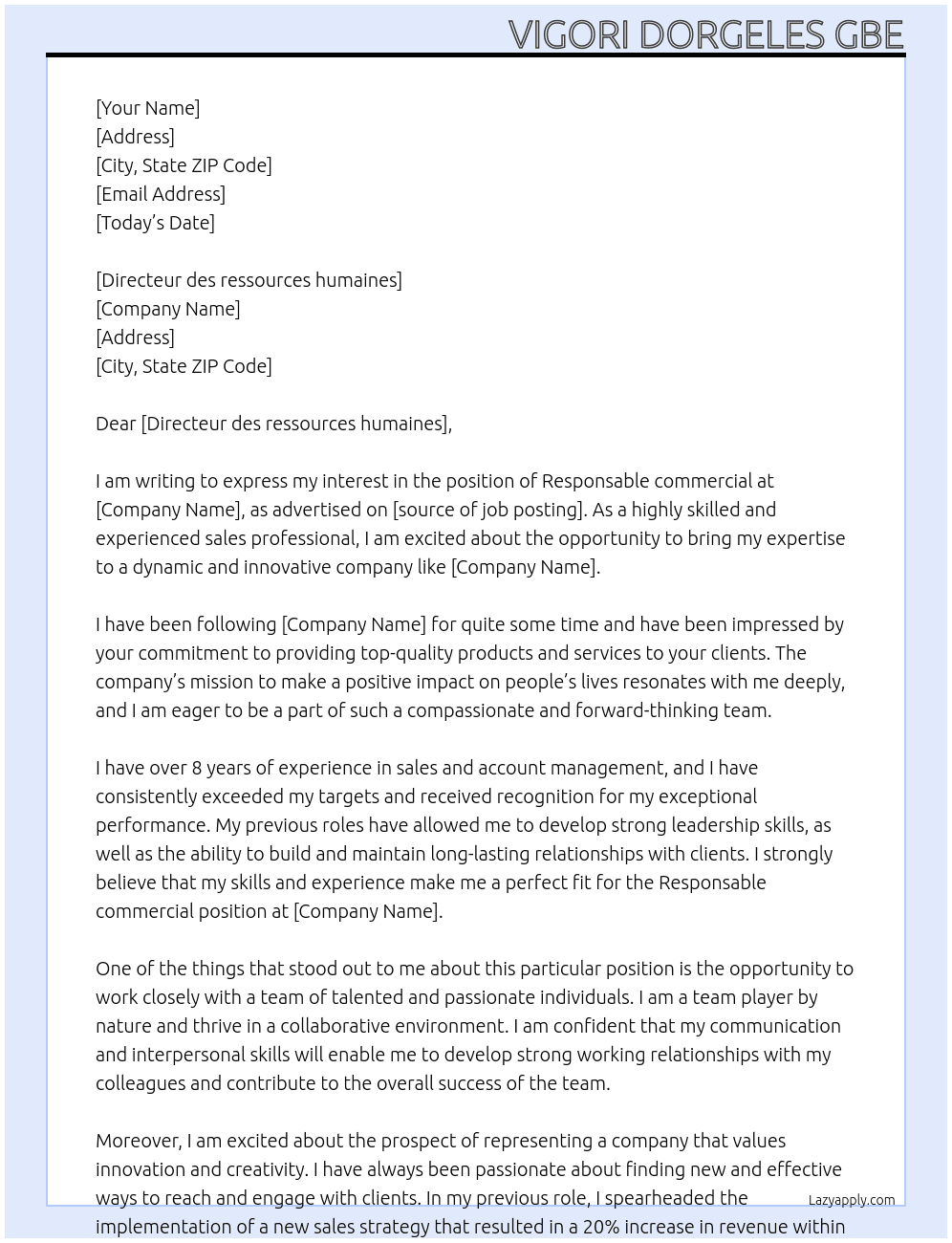 Responsable commercial At wave Cover Letter