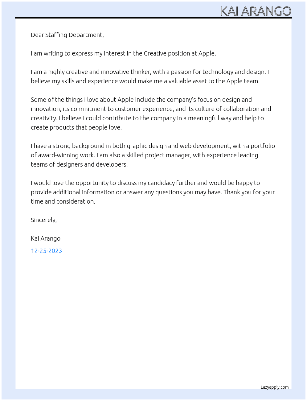 Creative At Apple Cover Letter