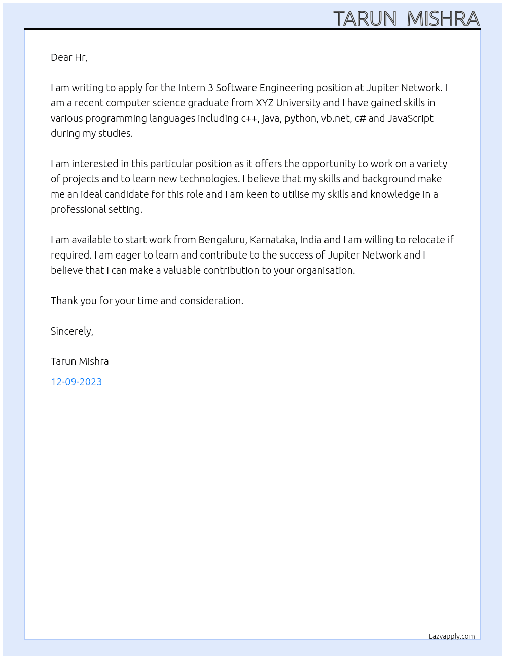 63493R-Intern 3 Software Engineering At Jupiter Network Cover Letter