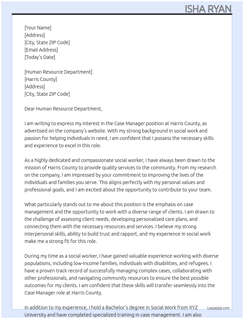 case manager At Harris County Cover Letter