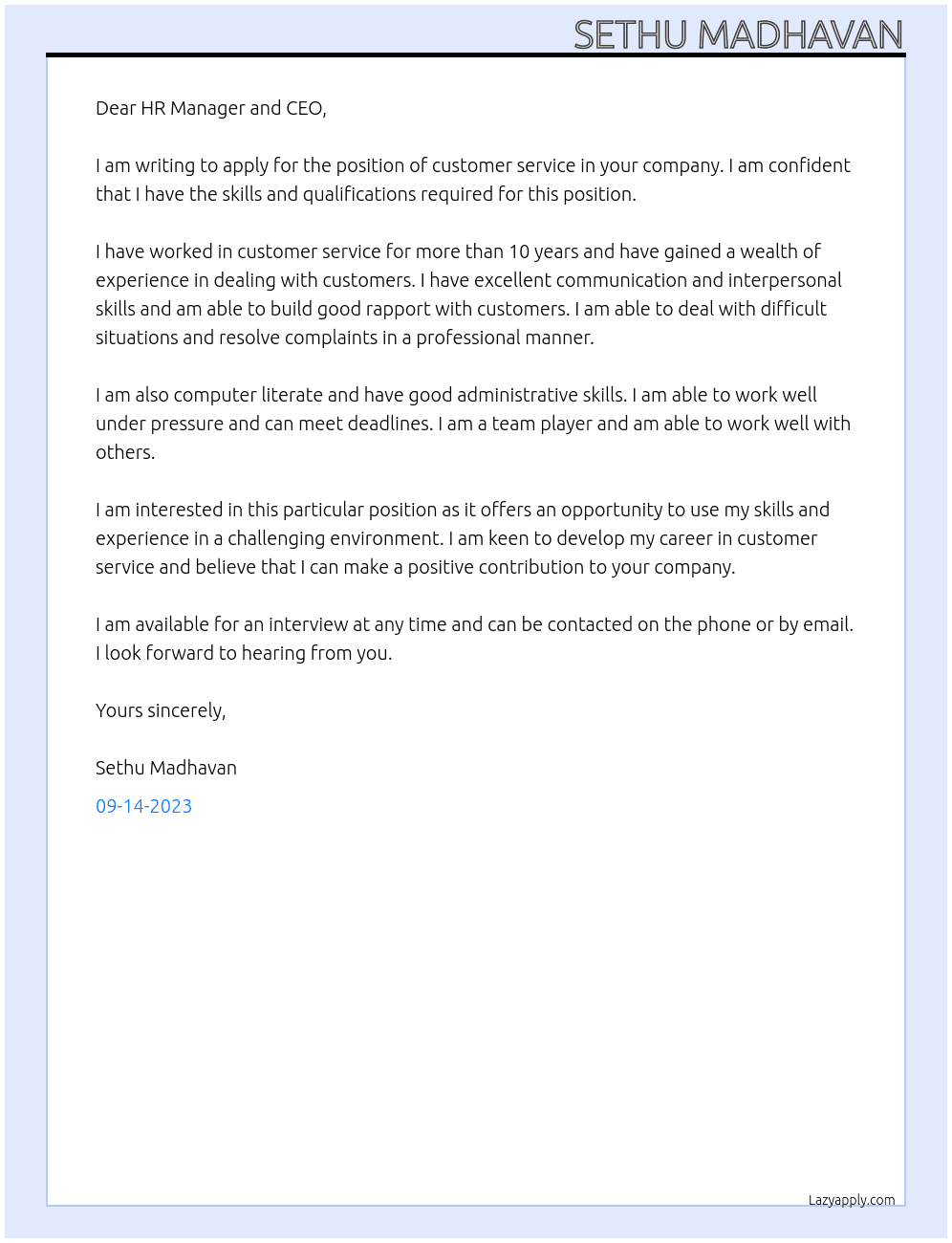 customer service At retail and consumer goods Cover Letter