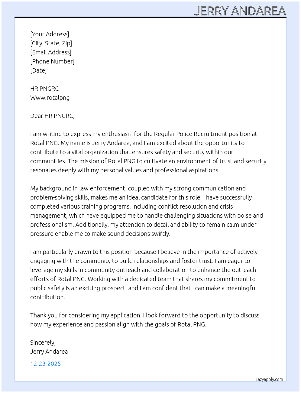 Regular Police Recruitment  At Www.rotalpng Cover Letter