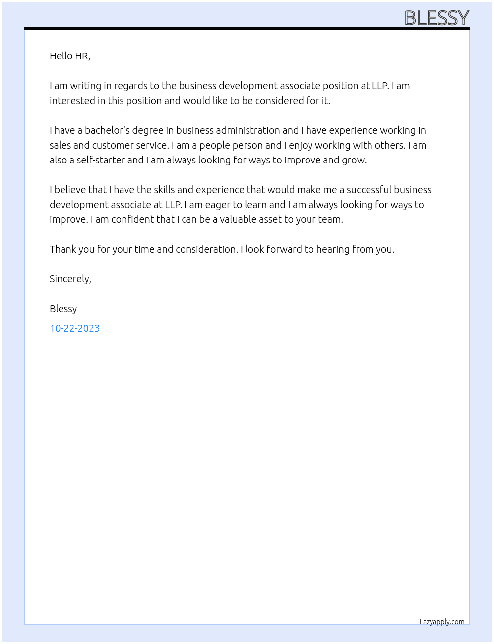 Business development associate  At LLP Cover Letter