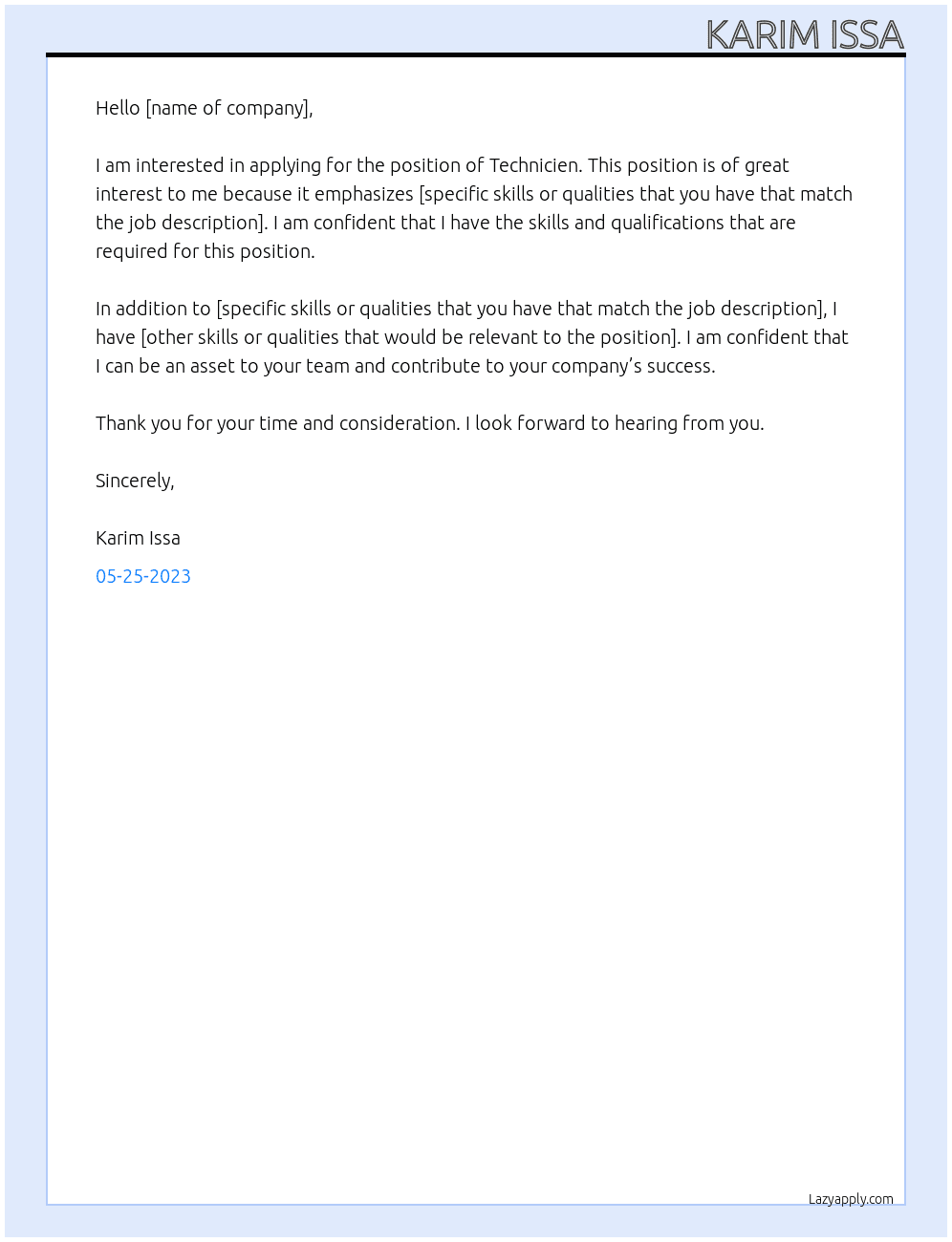 Technicien  At . Cover Letter