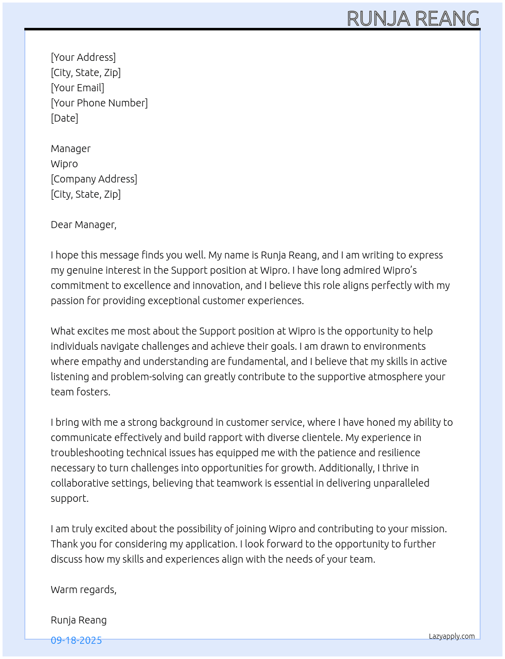 Cover letter for support - LazyApply