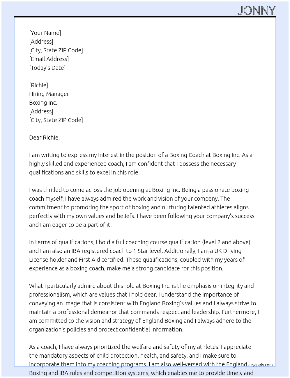 boxing coach At boxing inc Cover Letter