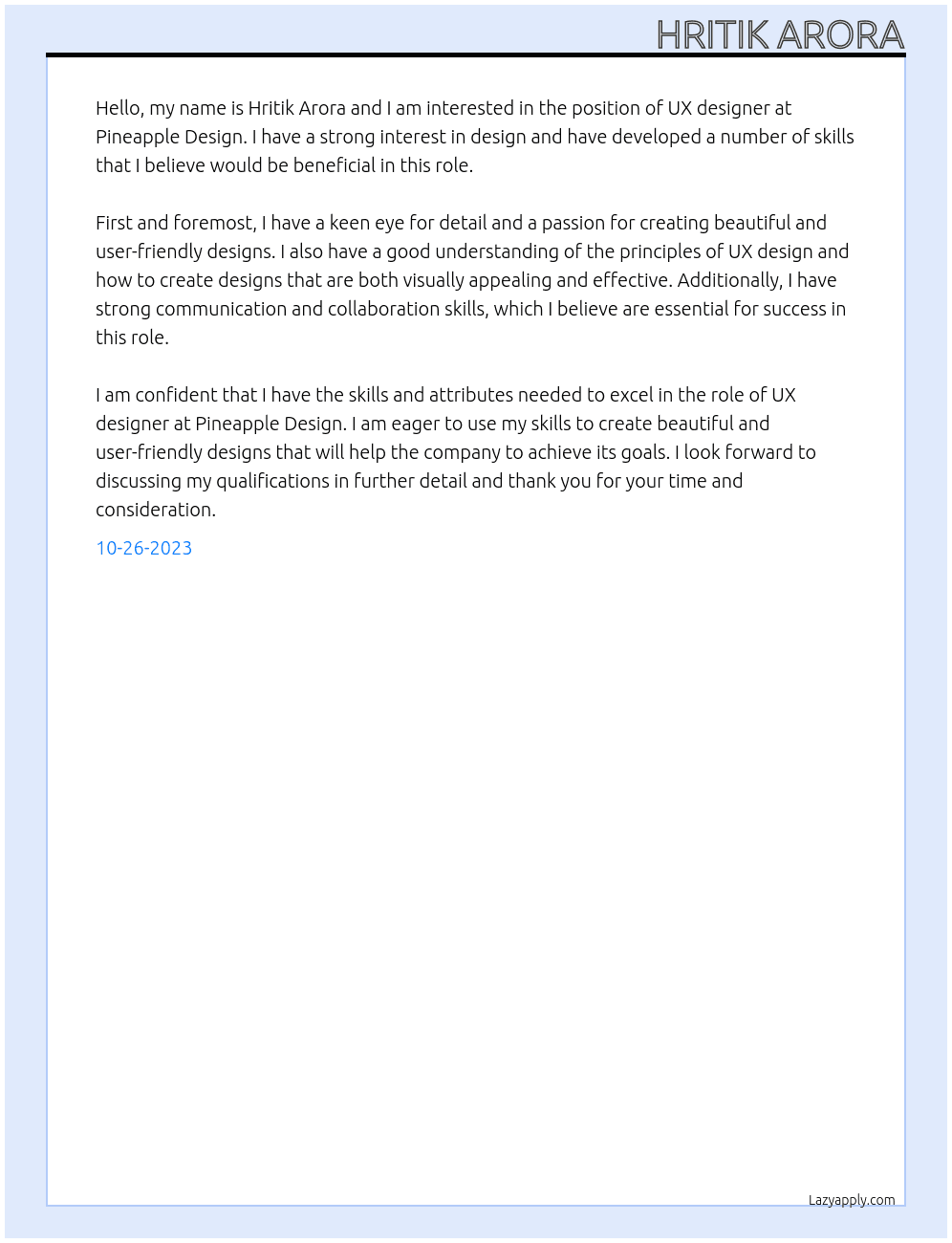 UX designer At Pineapple Design Cover Letter